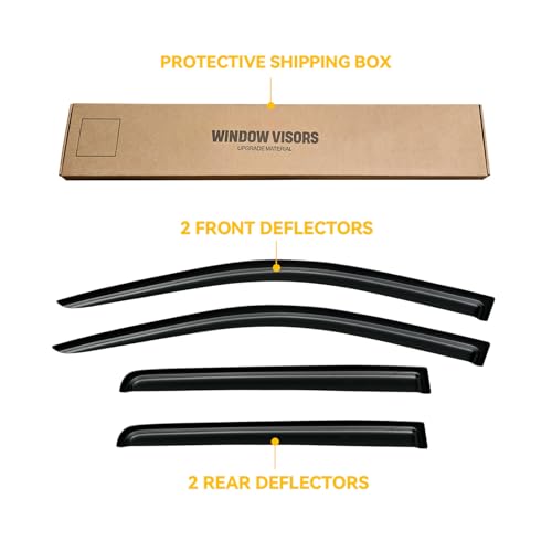 Image of Rain Guards Window Visor for 2007-2016 Jeep Compass Out-Channel | Shields Vent Deflector Shade Wind Dark Smoke 2008 2009 2010 2011 2012 2013 2014 2015, Tape-On Outside-Mount, 4PCS