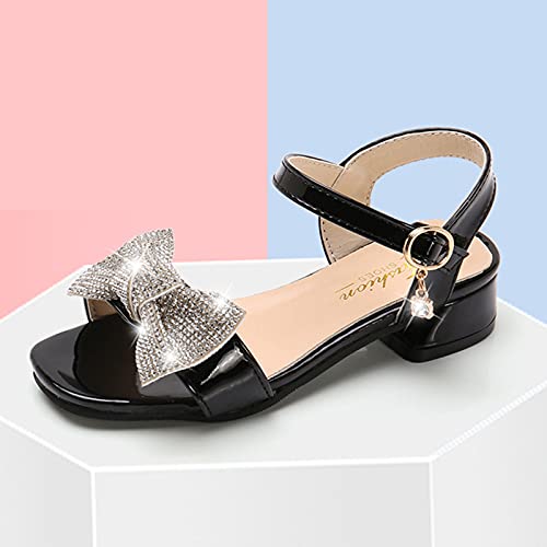 Girls' Sandals Toddler Princess Sandals Beach Shiny Crystal Non-slip Shoes Baby Girls Kids Girl's shoes (Black, 1.5 Big Kids)3
