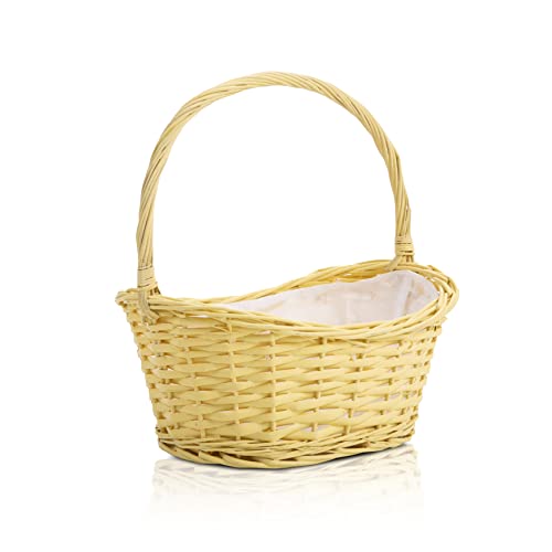 Wicker Wedding Flower Girls Basket Easter Egg Hunting Basket Toy Shopping Gift Pink Yellow Blue Grey (Yellow)