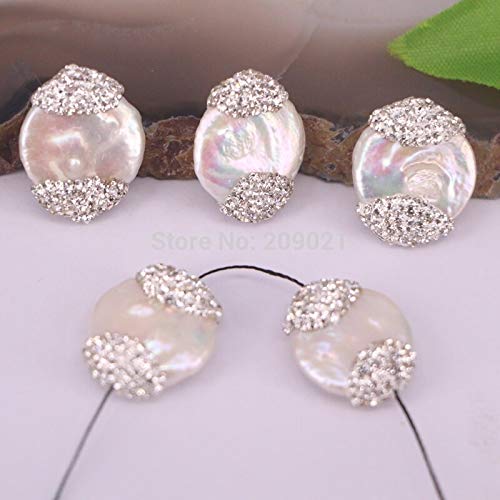 Ochoos 10pcs Freshwater Pearl Pave Rhinestone Spacer Loose Beads Charm Connector for Women Jewelry Making