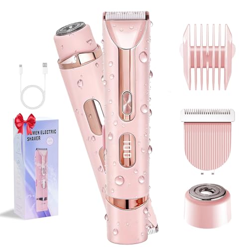 Image of Bikini Trimmer for Women,2-in-1 IPX7 Waterproof Electric Shaver,USB Cordless Painless Electric Razors with LED Display for Legs Bikini Facial Hair Removal, Body Wet&Dry Use Razor Kit for Lady Grooming