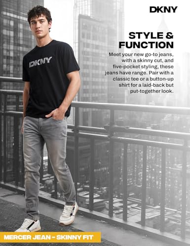 Image of DKNY Mercer Men's Skinny Jeans - Premium Stretch Denim Pants with Classic 5 Pocket Design | Skinny Fit Stretch Jeans for Men