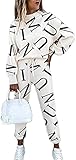 osheoiso Damen Sportanzug Fitness Kleidung Jogginganzug Sport Sets Hosen und Sport Top Freizeitanzug Lange Ärmel Zipper Top Lange Hose Sportswear Sweatshirt B Weiß XXL
