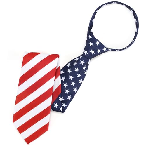 UETLRO Pre Tied Adjustable Mens Patriotic Neckties American Flag Ties 3.15 (8CM) USA Flag Zipper Ties For Men in Gift Box