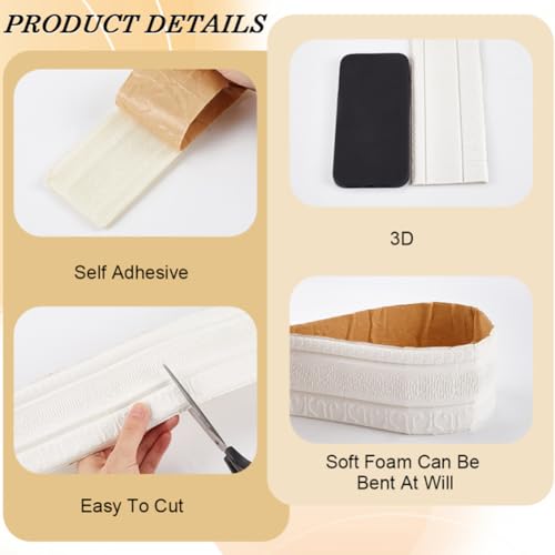 Image of GORGECRAFT 90.55x3.11 Inch Self Adhesive Flexible Foam Molding Trim 3D Wall Edging Lines Trim Peel Stick Wallpaper Border Decorative for Home Hotel Mirror Wall Ceiling Countertops (Floral White)