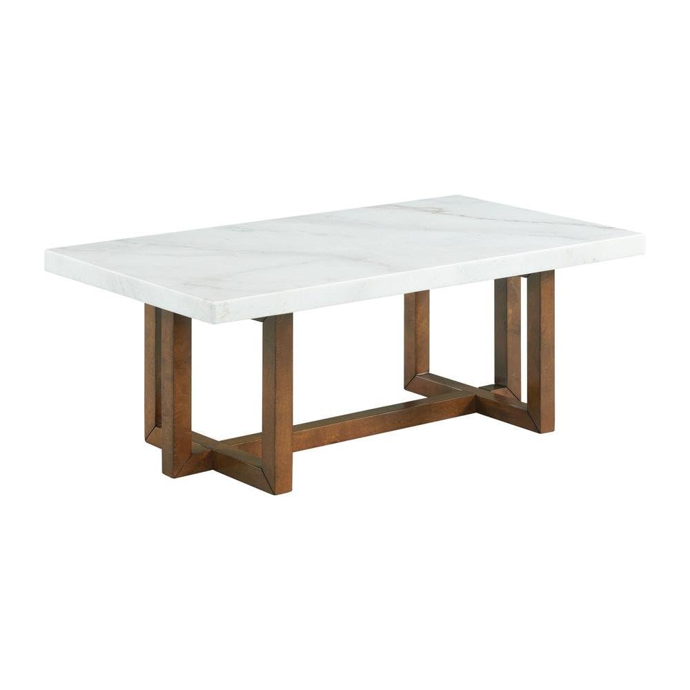 White Marble and Rubberwood Rectangular Coffee Table Ideal for Spacious Living Rooms