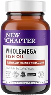 New Chapter Wholemega Fish Oil Supplement Softgels, Wild Alaskan Salmon Oil with Omega-3 + Astaxanthin + Sustainably Caught, 180 Count (Packaging May Vary)