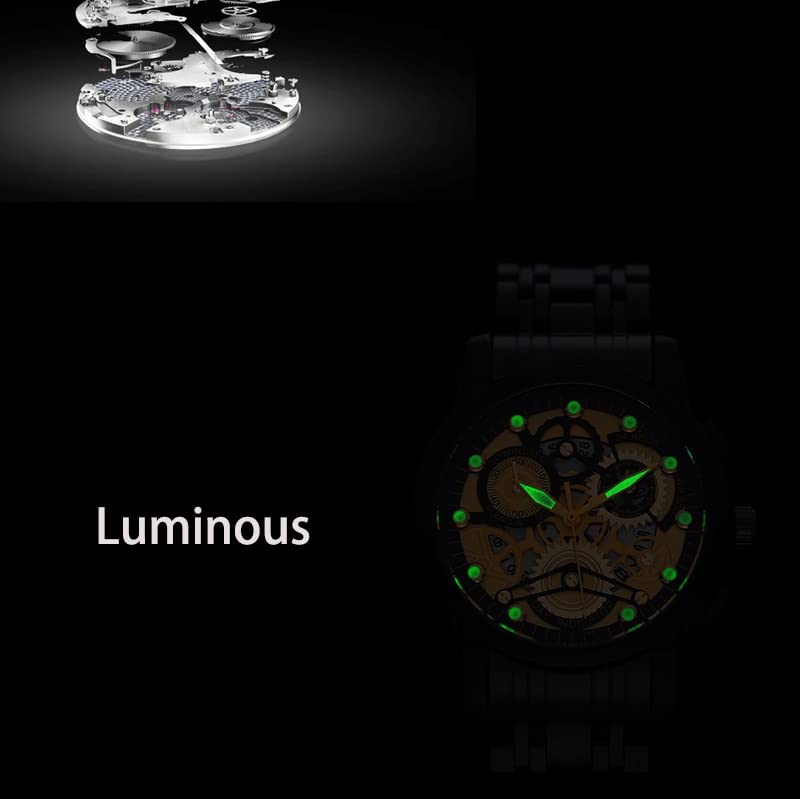 Gosasa Watch for Men's Women's Stainless Steel Calendar Chronography Quartz Hollowed Out Luminous Analog Display Waterproof Business Unisex Wristwatch3