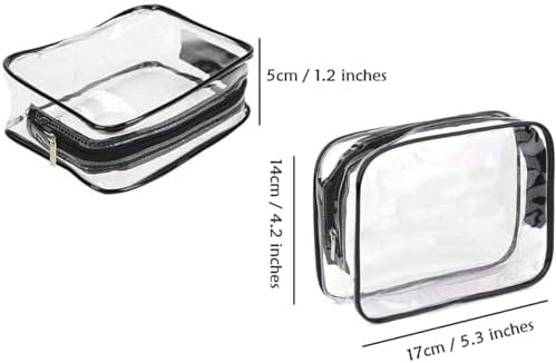 "Generic" Portable Clear Cosmetic Bag with Zipper and Carry Handle, Clear/Black, Small (3 Pieces), ‎SETBSNB-SRK2