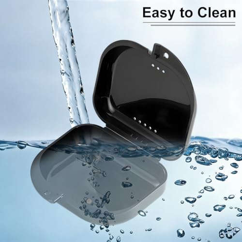 Image of Zibuyu Black Dental Orthodontic Teeth Aligner Case, Slim Denture Box | Vent Holes, Retainer Case Mouth Guard Storage Container for Home Office Travel, Durable Portable Hygienic Design