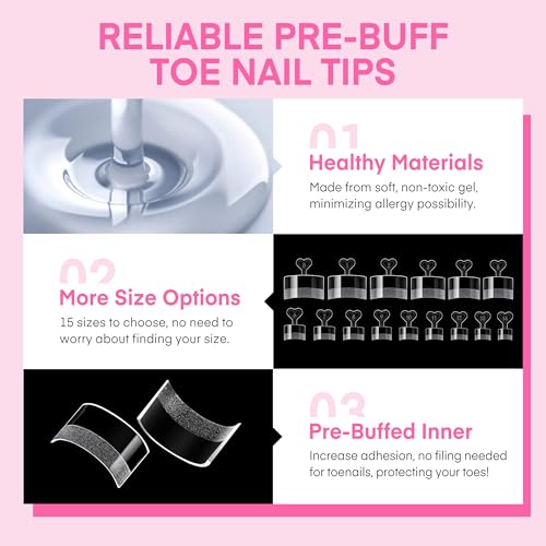 Image of UNA GELLA Square Toe Nail Tips Half Cover - 15 Sizes Pre-buffed Soft Gel Fake Toe Nails Tips Square Acrylic Artificial Pedicure False Toenails for Nail Salons Extensions and DIY Nail Art 240Pcs