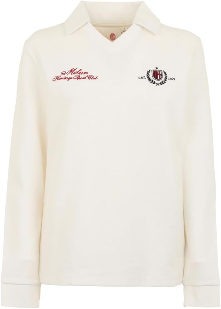 A.C. Milan Polo a Maniche Lunghe con Ricamo, Logo, Prodotto Ufficiale, Donna, Adulto – idea regalo milan