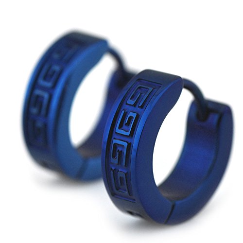 Women's Mens Letter"G" Blue Stainless Steel Huggie Hoop Piercing Earrings