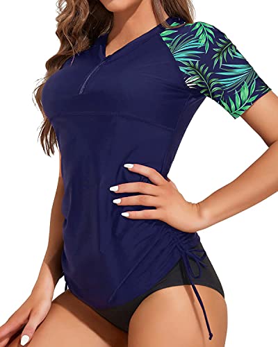 Holipick 2 Piece Rash Guard for Women Short Sleeve Swim Shirt with Bottom Built in Bra Zipper Bathing Suit UPF50 Swimsuit4