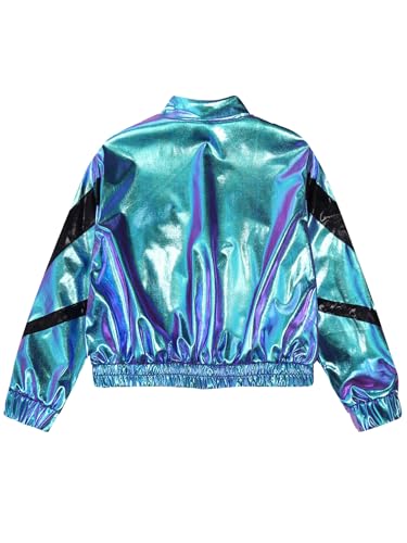 TiaoBug Kids Girls Shiny Metallic Bomber Jacket Long Sleeve Zipper Coat Motorcycle Baseball Windbreaker Outerwear4