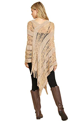 Image of RIAH FASHION Bohemian Sequin Glitter Shawl Wrap Poncho - Kimono Cardigan, Sparkly Metallic Mesh Scarf, Open Knit Crochet
