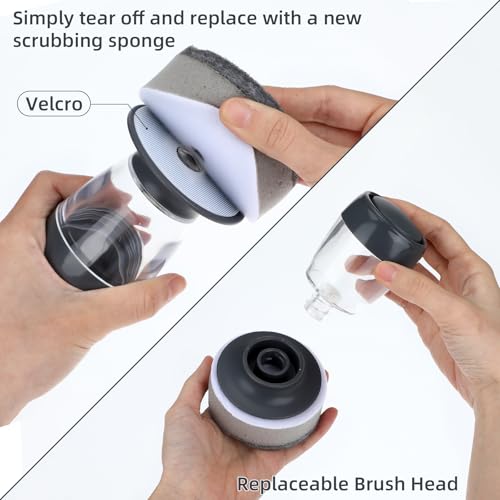 Image of Dish Brush with Soap Dispenser, Kitchen Scrub Brush for Dishes Pots Pans Sink Cleaning, Dish Scrubber with Holder Set (2-Pack Combo Set)