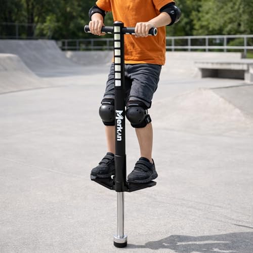 Merkan Pogo Stick, Jump Stick, Springen, Muster für Kinder, Jungen und Mädchen, Lenker aus Weichschaum, bis 70 kg (Schwarz)