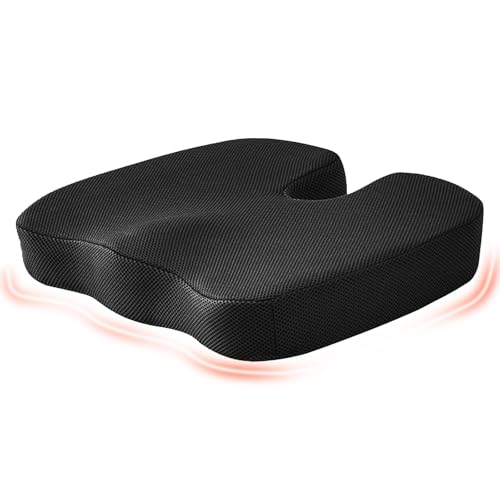 inaepeak Cuscino per sedia da ufficio, cuscino in memory foam, per alleviare il dolore al coccige, per scrivania, seggiolino auto, sedia a rotelle, sedia a rotelle, fodera in rete traspirante,