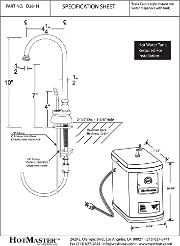 Image of Westbrass A261HFP-11 10 inch Calorah 1-Handle Hot Water Dispenser Faucet with Instant Hot Tank, Antique Copper