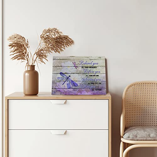 Purple Dragonfly Gifts For Women, Inspirational Quotes Canvas Wall Art For Office Apartment Bedroom Rustic Dragonfly Lotus Motivational Wall Decor Paintings Artwork For Home, Ready To Hang 12"X8" #TOP5