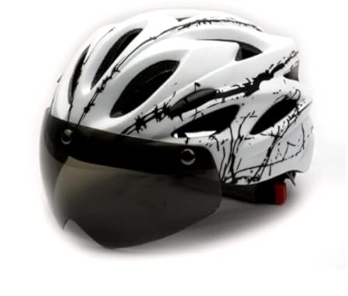 Image of Lista Adults Bike Bicycle Helmet Cycling /Climbing /MTB /BMX Adjustable with Removable Shield Visor /Safty Rear Led Light for Road Men&Women (Blue Black and White)