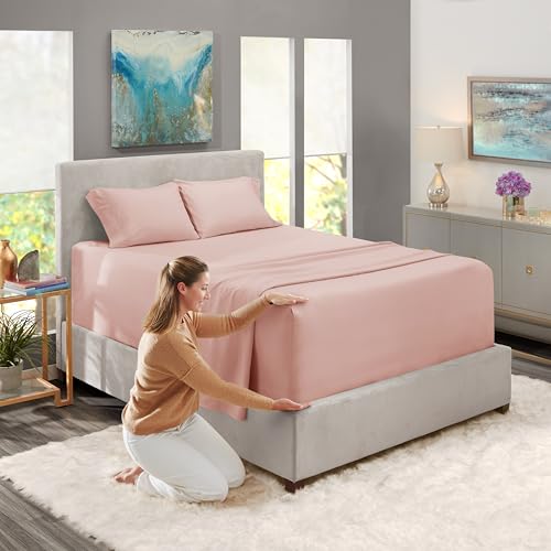 Image of Nestl Twin Size Sheet Set, 4 Piece Extra Deep Pocket (18-24 inches), Microfiber, Hotel Luxury, Soft, Breathable, Wrinkle-Free, Easy to Care, Peach Beige