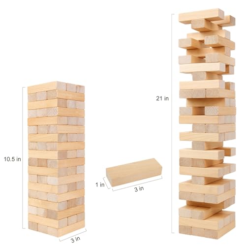 Image of GOTHINK Tumble Tower Game for Kids and Adults, 54pcs Wooden Board Stacking Game for Family Games Night, Classical Wood Blocks Game, Standard Size with Storage Bag