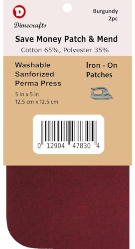 -Dimecrafts Iron-On 5in x 5in Poly-Cotton Mend & Repair Patches CT.2 Compare to Bondex (Burgundy)