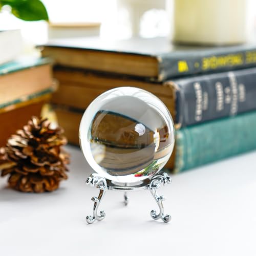 Image of Clear Crystal Ball 2.3in Real Glass Ball with Stand for Home Decor Gift