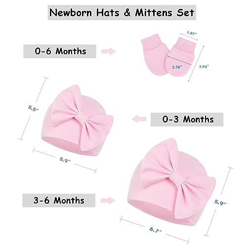 Century Star Newborn Girls Hats Baby Hat and Mitten Set Big Bow Knit Infant Headbands Winter Baby Hat for Girls E White & Red & Green 3-6 Months3