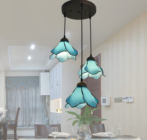 Art Deco - Lámpara colgante de cristal con diseño moderno de flores para cocina y comedor