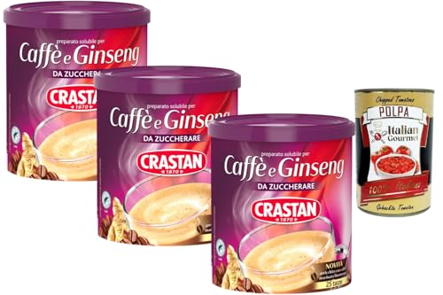 Italian Gourmet - Café soluble con ginseng 3 x 200 g – Bebida caliente cremosa para remover, preparación rápida, ideal para oficina, desayuno y postre, pack de almacenamiento + Polpa italiana gourmet