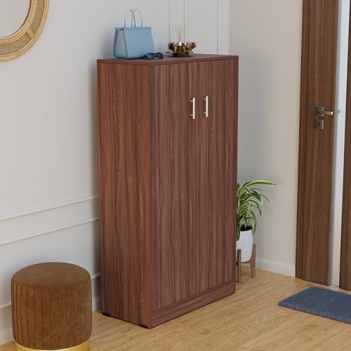 Image of FURNIFLIX Engineered Wood 7 Shelves Shoe Rack for Living Room Office Home Hall Wooden Shoe Cabinet Furniture - Walnut Finish