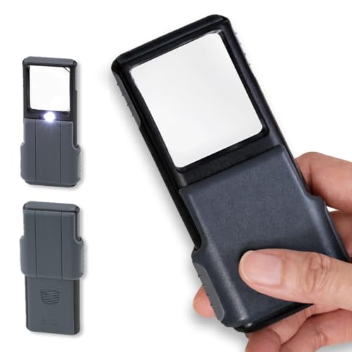 Carson MiniBrite LED Lighted Slide-Out Aspheric Magnifier with Protective Sleeve (PO-55), 5X, Gray