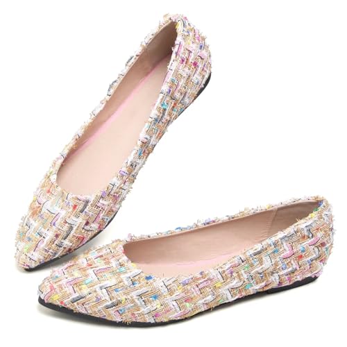 ZTWUTANG Stunner Women Retro Slip-On Ballet Shoes Soft Solid Classic Pointed Toe Flats Pink 43, 9.54