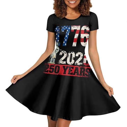 Image of POLERO Sunflower Dress for Women Floral Summer Dresses Short Sleeve Casual Sundresses Midi Dresses