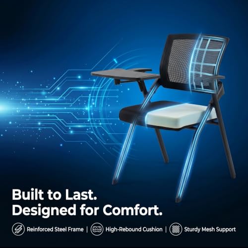 Image of Folding Training Chairs with Desk Attached, Office Meeting Chair with Writing Tablet & Cup Holder, Space-Saving Nesting Stackable Chairs with wheel for Conference Room,Seminar, Classroom Cha