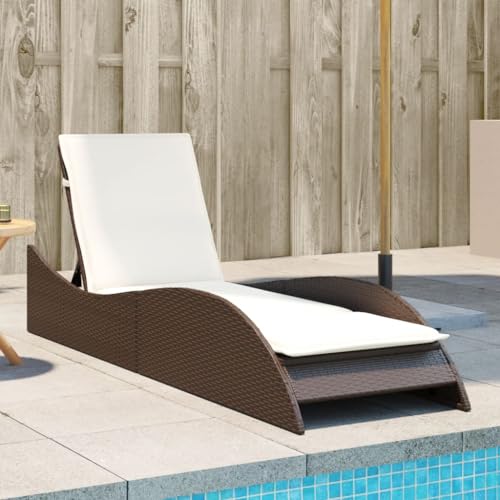 Tidyard - Tumbona con cojín marrón, 60 x 205 x 73 cm, resina trenzada, baño de sol reclinable de jardín al aire libre, cama de jardín, tumbona de playa relax para camping, balcón y terraza
