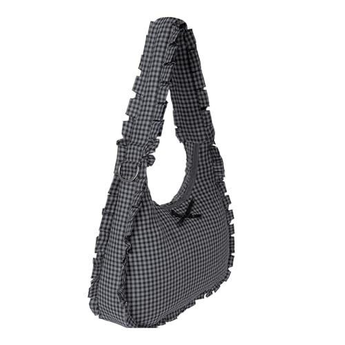 Bow Purse Ruffled Bow Shoulder Bag Large Gingham Handbag with Zipper Stylish Trendy Gift for Women Daily Travel2