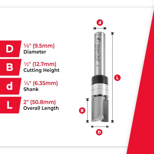 Image of Amana Tool 45475 Carbide Tipped Flush Trim Plunge Template Router Bit 3 /8 Dia x 1 /2 x 1 /4 Inch Shank with 2 Upper Ball Bearings