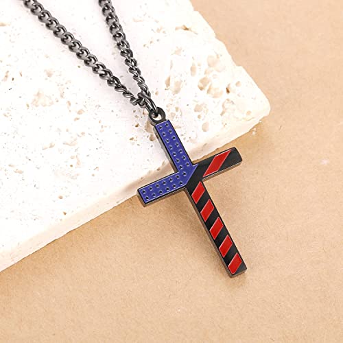 Aiainagi American Flag Cross Necklace Patriotic Jewelry Stainless Steel Engraved Religious Philippians 4:13 Pendant Pendant Gift For Men（Black） #TOP2