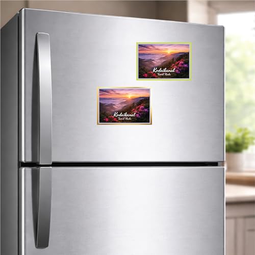 Image of Decorative Fridge Magnet with Glowing Border | Pack of 1 (Kodaikanal, Tamil Nadu, 3x2 inch - Golden Border)