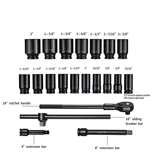 Image of 3 /4 inch Drive 21Pc 6-Point SAE Deep Impact Socket Set 3 /4 inch-2 inch, Cr-Mo Steel w /Ratchet, Extension & Adapters
