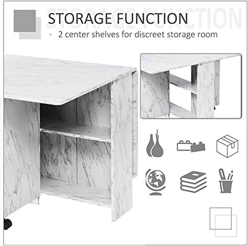 Vanspace Folding Dining Table Drop Leaf Table For Small Spaces With 2 Tier Storage Racks Multifunction Space Saving Table Extension Dinner Table For Kitchen Bedroom, Living Room, White Marble #TOP5