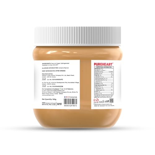 Image of Pureheart Nutbutter Crunchy Peanut Butter 100 gm | Natural & Premium Roasted Peanuts | High Protein, Rich in Fiber | Zero Trans Fats | for Tasty Breakfast & Post Workout Protein Snack