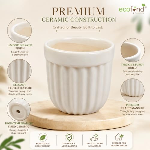 Image of ecofynd 3.5 Inch Ceramic Plant Pots with Drainage Hole, Modern Decorative Clay Flower Pots for Indoor Plants, Decorative Tabletop Planters for Home, Office, Living Room, Bedroom & Shelf (CPOT046-WHT)
