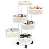 Washranp Carritos de almacenamiento de cocina, cesta giratoria circular de 5 niveles, cesta de almacenamiento de frutas y verduras para cocina, cesta de almacenamiento rodante para sala de estar,