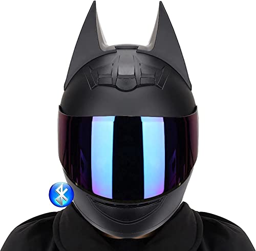 YLFC Casque Bluetooth pour Homme Et Femme, Certifié Dot/ECE pour Homme Et Femme Cool Cute Batman Casque Intégral, Light Cool Vélo Électrique Moto Racing Casque De Moto A,XL Cover