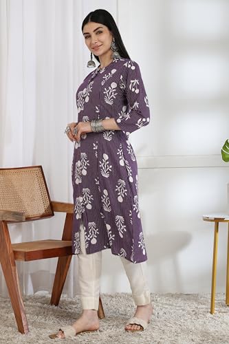 Image of MIRCHI FASHION Pure Cotton Kurti for Women | A-Line Kantha Work Printed Kurta for Woman | Ethnic Wear for Office & Daily Use (Single Piece)